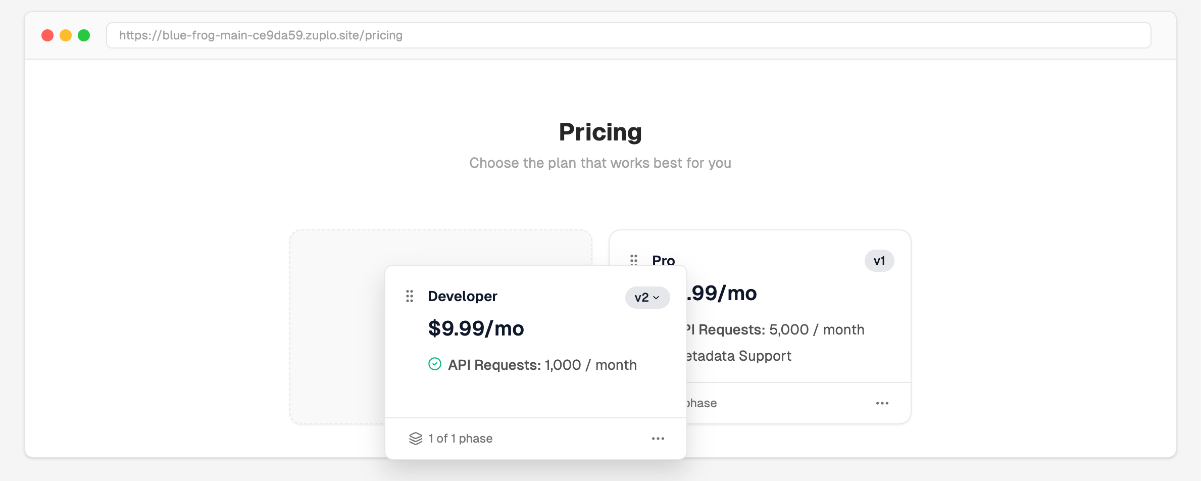 Reordering plans in the Pricing Table tab